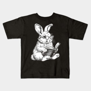 Cute Easter Rabbit Reading Bunny With Glasses Happy Easte Kids T-Shirt